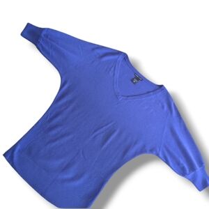 Dolman 1/2 Sleeve V-Neck Blue Acrylic Long Tunic Sweater Womens Small